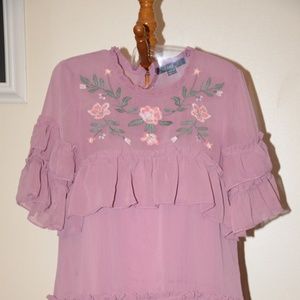 Lilac Embroidered Chiffon Blouse